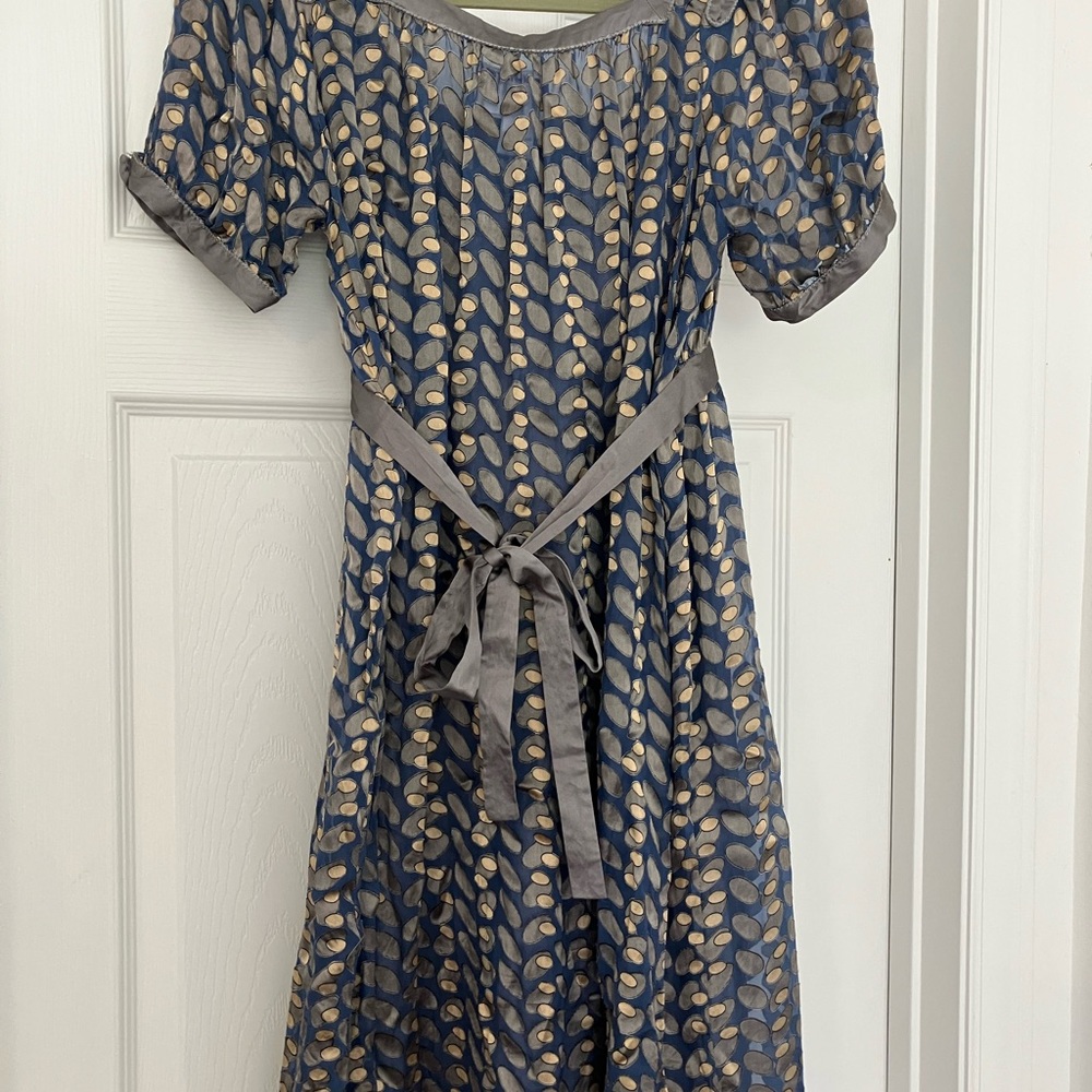 Blue and White Puff Sleeve Midi Sundress